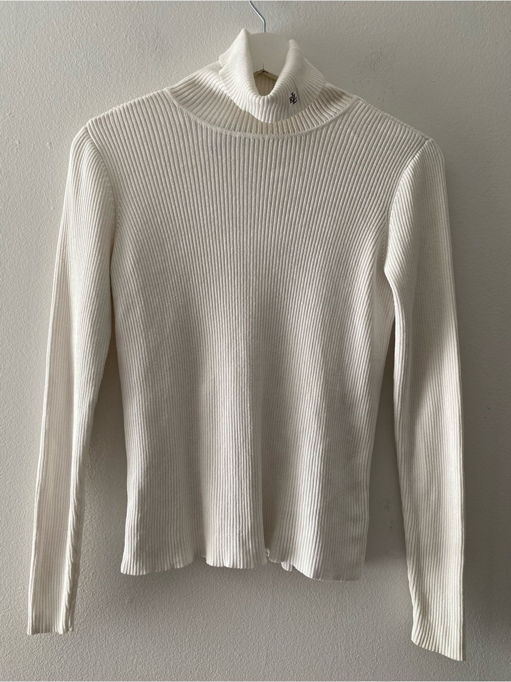 Lauren Ralph Lauren Women's White Ribbed Turtleneck Sweater Cotton Petite P